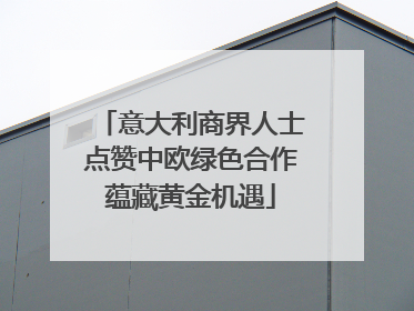 意大利商界人士点赞中欧绿色合作蕴藏黄金机遇